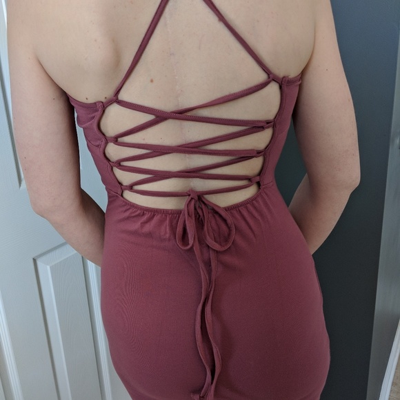 Sexy Mauve Lace Up Back Bodycon Dress - Picture 4 of 4
